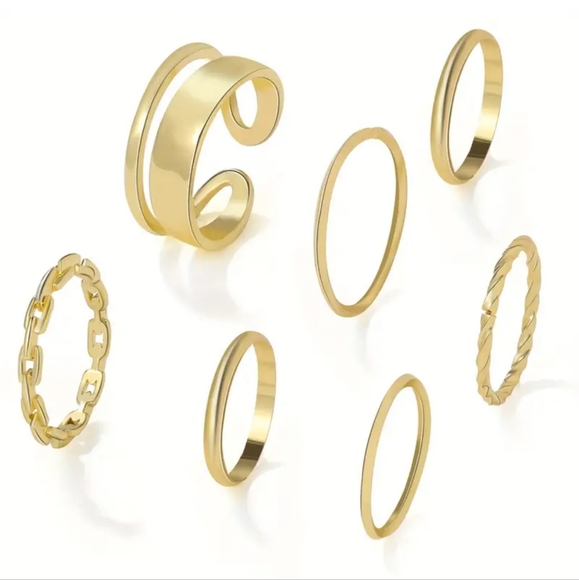 Gold Stacker Midi Ring Set Boho Minimalist Simple Adjustable 7pcs - Picture 2 of 5